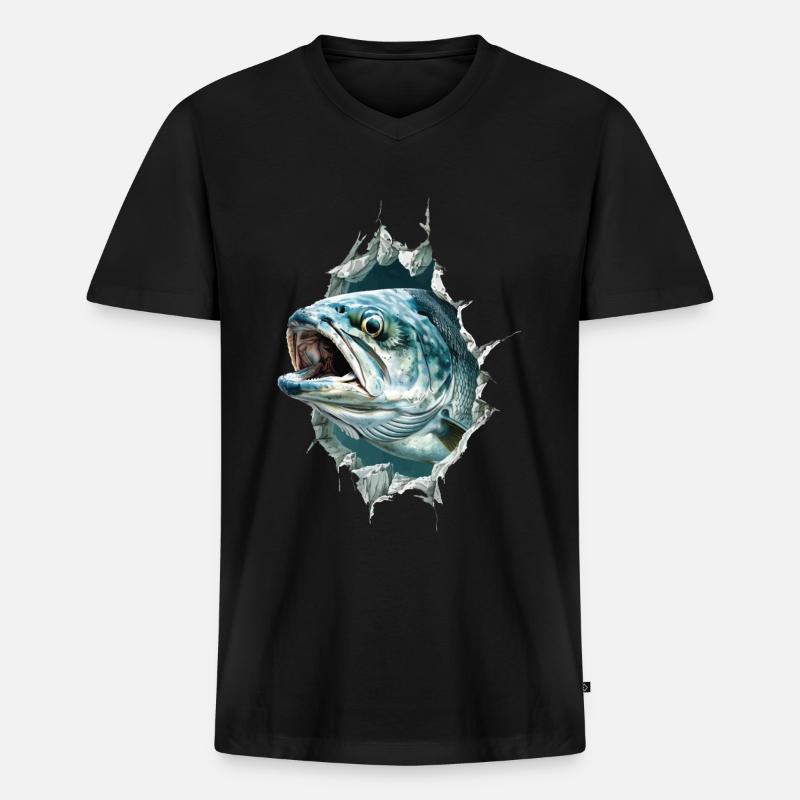 Tarpon - Männer Premium Bio T-Shirt mit V-Ausschnitt - Schwarz