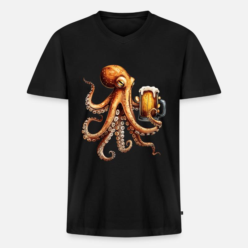 Tintenfisch Bier - Männer Premium Bio T-Shirt mit V-Ausschnitt - Schwarz