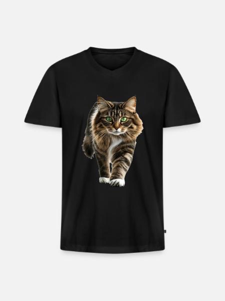 Norwegische Waldkatze - Männer Premium Bio T-Shirt mit V-Ausschnitt - Schwarz