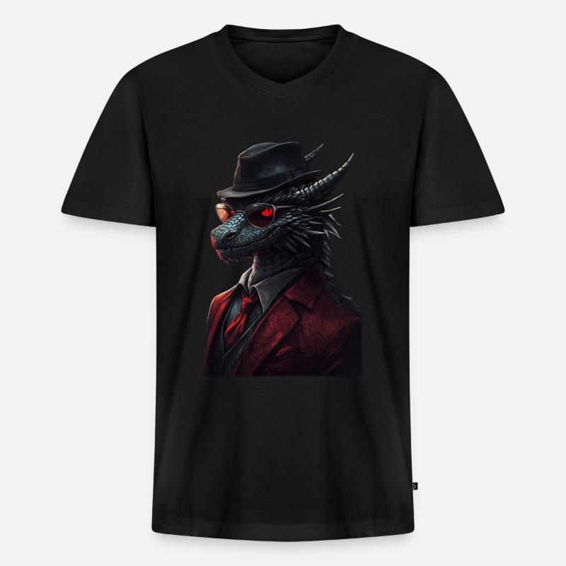Drachen - Männer Premium Bio T-Shirt mit V-Ausschnitt - Schwarz