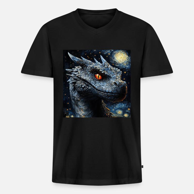 Drachen - Männer Premium Bio T-Shirt mit V-Ausschnitt - Schwarz