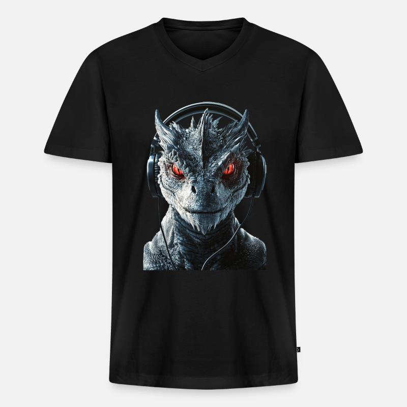 Drachen - Männer Premium Bio T-Shirt mit V-Ausschnitt - Schwarz