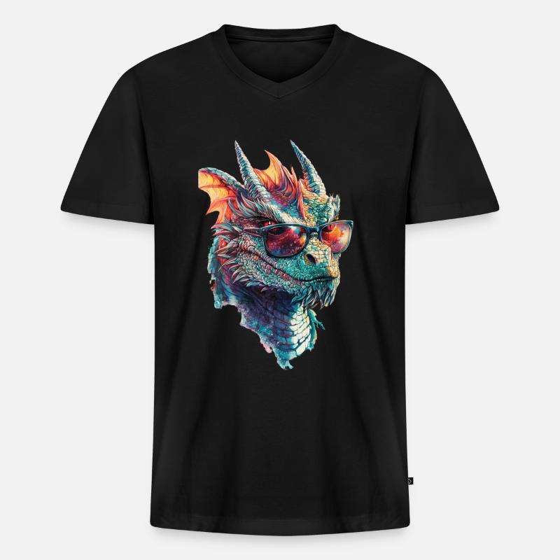 Drachen - Männer Premium Bio T-Shirt mit V-Ausschnitt - Schwarz