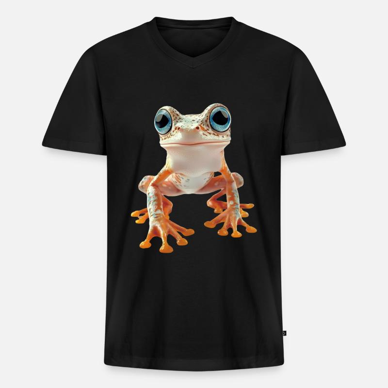 Frosch - Männer Premium Bio T-Shirt mit V-Ausschnitt - Schwarz
