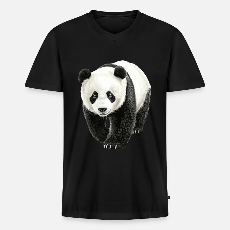 Panda - Männer Premium Bio T-Shirt mit V-Ausschnitt - Schwarz