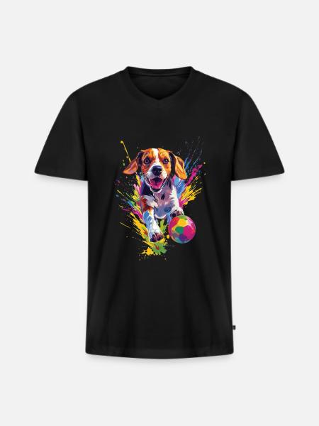 Beagle - Männer Premium Bio T-Shirt mit V-Ausschnitt - Schwarz