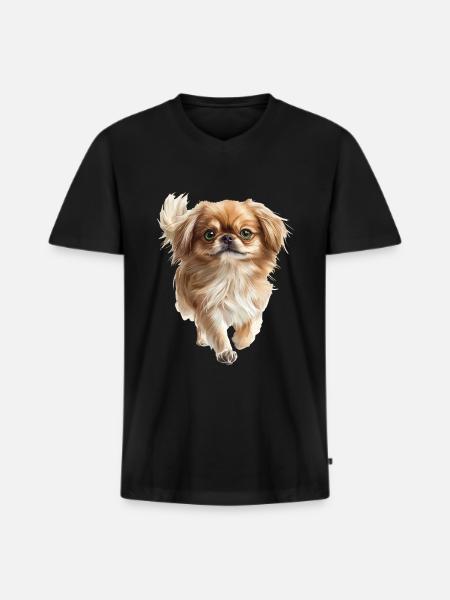 Pekinese - Männer Premium Bio T-Shirt mit V-Ausschnitt - Schwarz