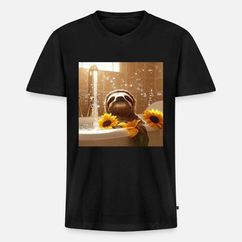 Faultier - Männer Premium Bio T-Shirt mit V-Ausschnitt - Schwarz