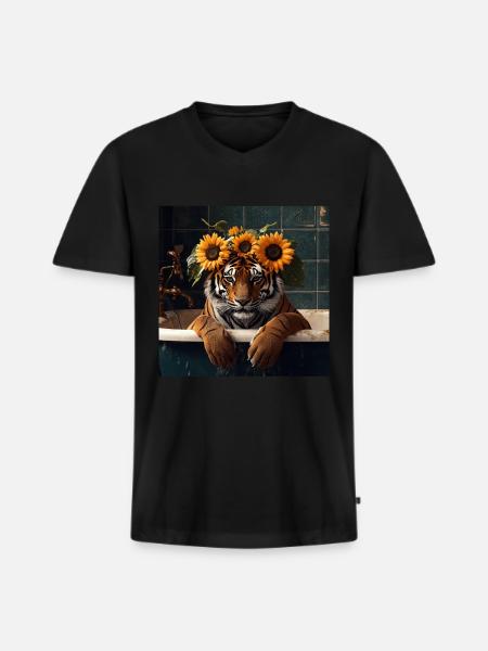 Tiger - Männer Premium Bio T-Shirt mit V-Ausschnitt - Schwarz