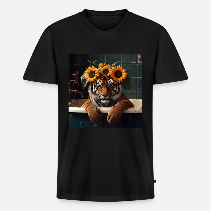 Tiger - Männer Premium Bio T-Shirt mit V-Ausschnitt - Schwarz