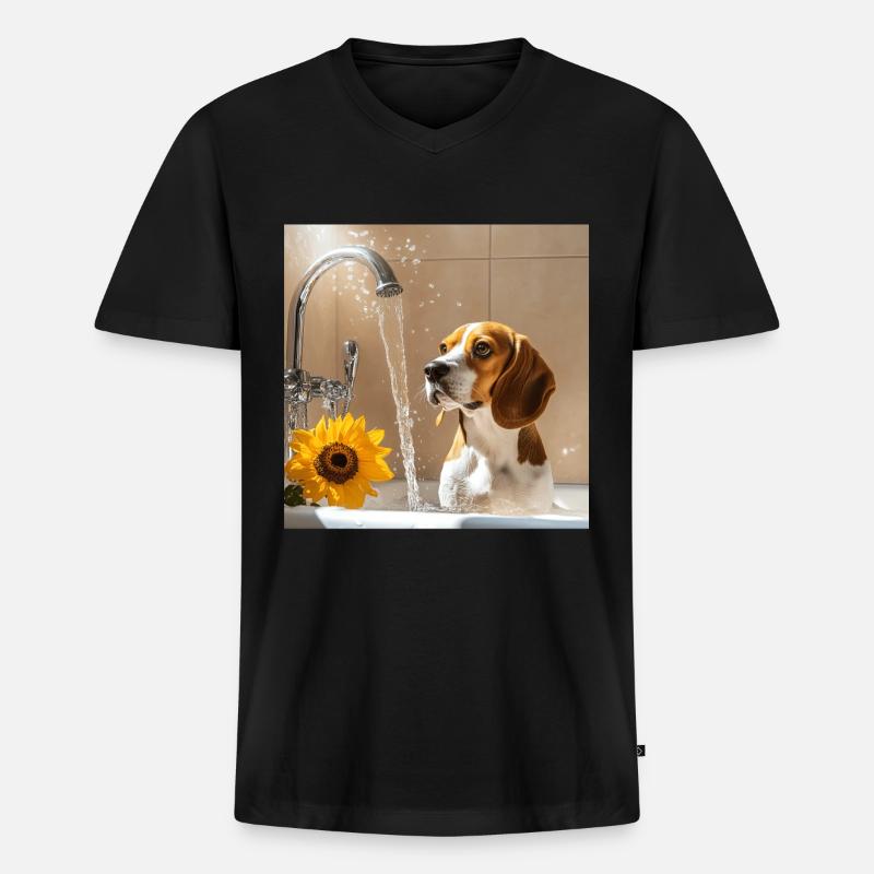 Beagle - Männer Premium Bio T-Shirt mit V-Ausschnitt - Schwarz