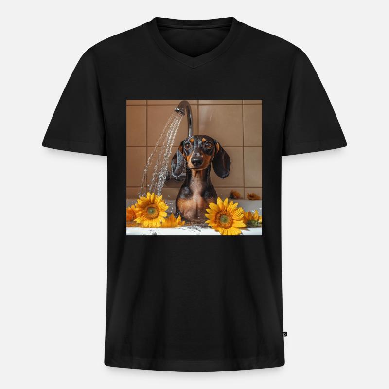 Dackel - Männer Premium Bio T-Shirt mit V-Ausschnitt - Schwarz