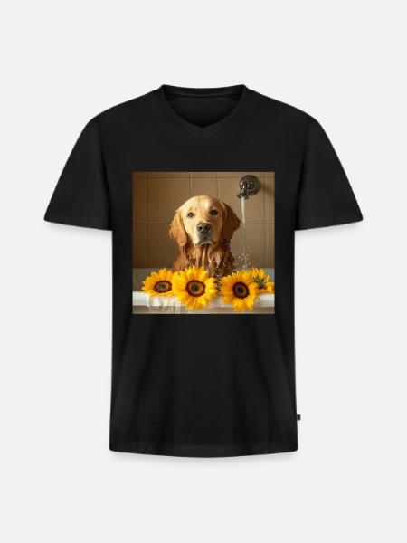 Golden Retriever - Männer Premium Bio T-Shirt mit V-Ausschnitt - Schwarz