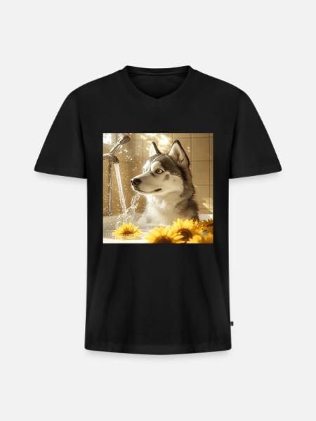 Sibirischer Husky - Männer Premium Bio T-Shirt mit V-Ausschnitt - Schwarz