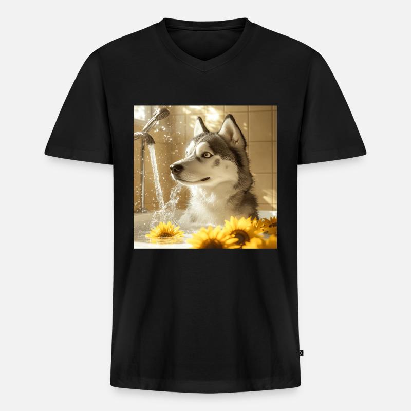 Sibirischer Husky - Männer Premium Bio T-Shirt mit V-Ausschnitt - Schwarz