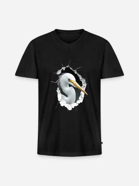 Reiher Vogel - Männer Premium Bio T-Shirt mit V-Ausschnitt - Schwarz
