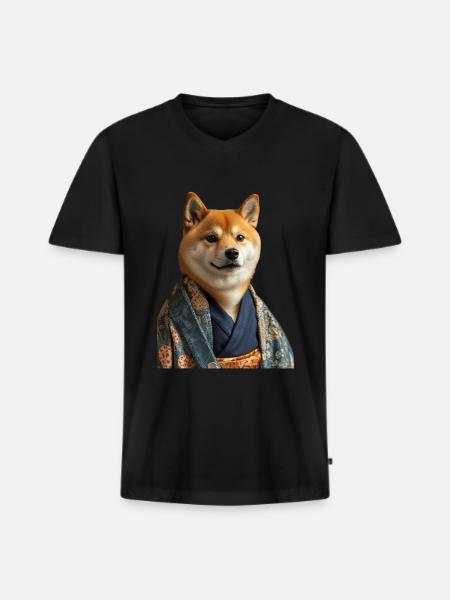 Shiba Inu - Männer Premium Bio T-Shirt mit V-Ausschnitt - Schwarz