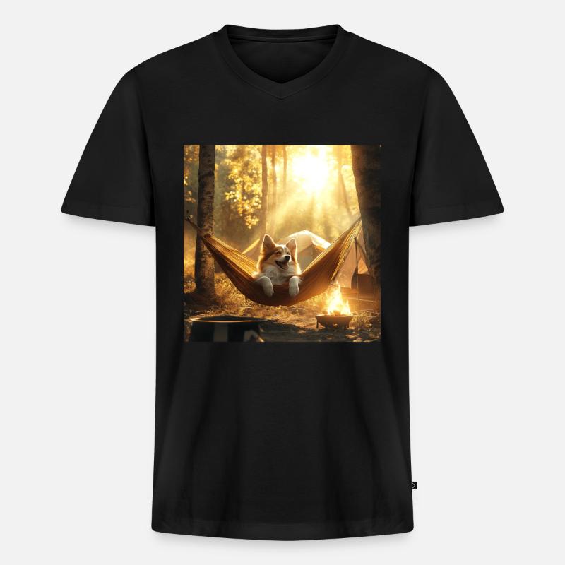 Hund - Männer Premium Bio T-Shirt mit V-Ausschnitt - Schwarz