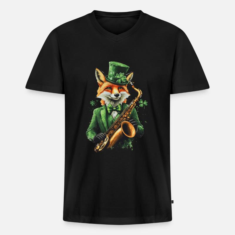Fuchs - Männer Premium Bio T-Shirt mit V-Ausschnitt - Schwarz