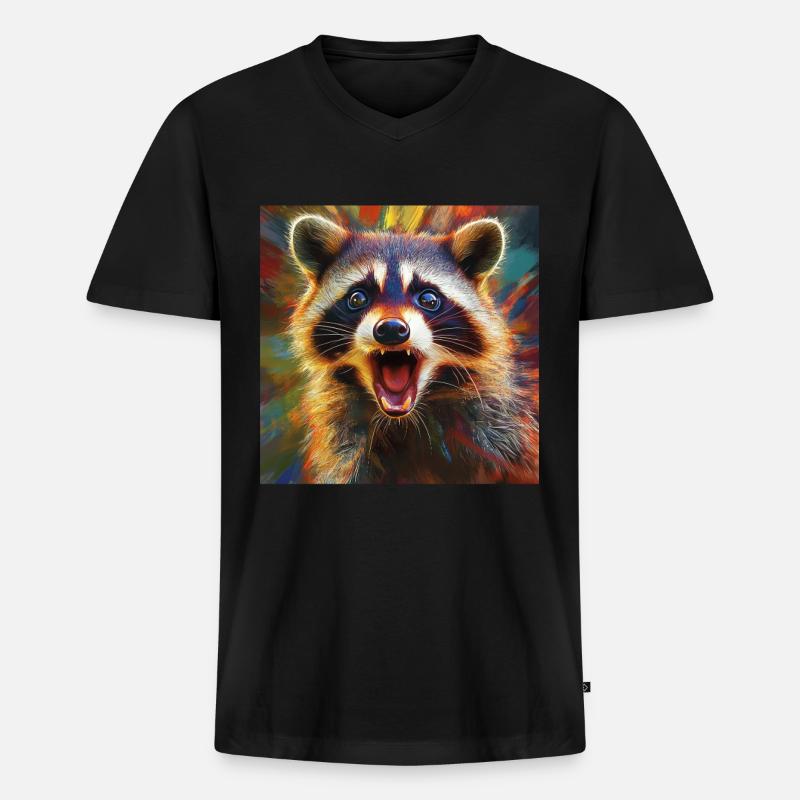 Waschbär - Männer Premium Bio T-Shirt mit V-Ausschnitt - Schwarz