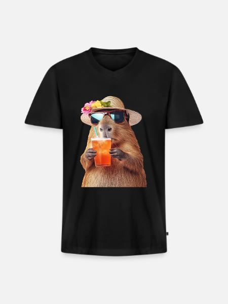 Wasserschwein - Männer Premium Bio T-Shirt mit V-Ausschnitt - Schwarz