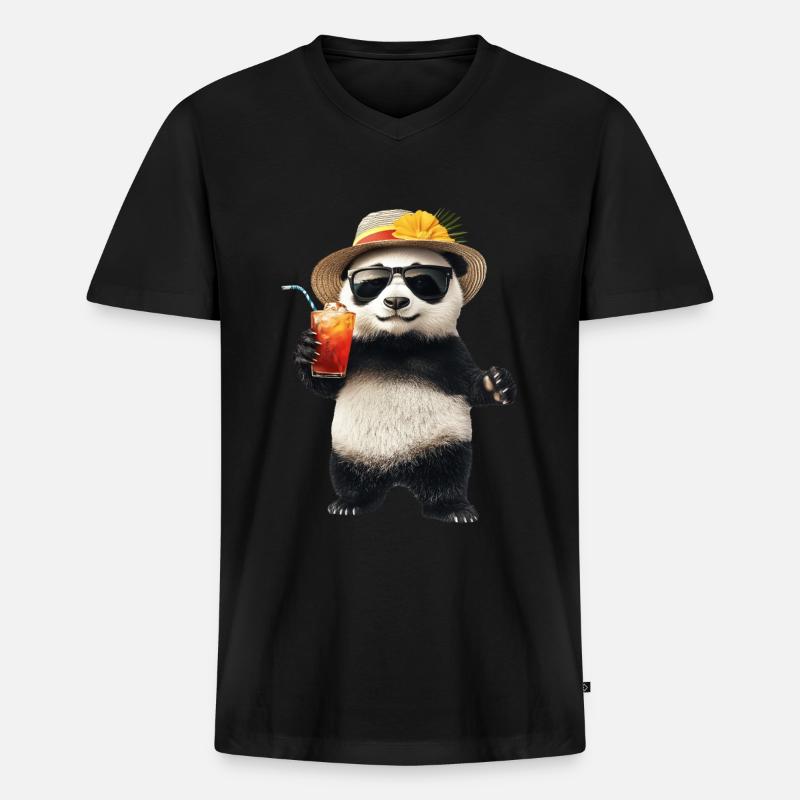 Panda - Männer Premium Bio T-Shirt mit V-Ausschnitt - Schwarz