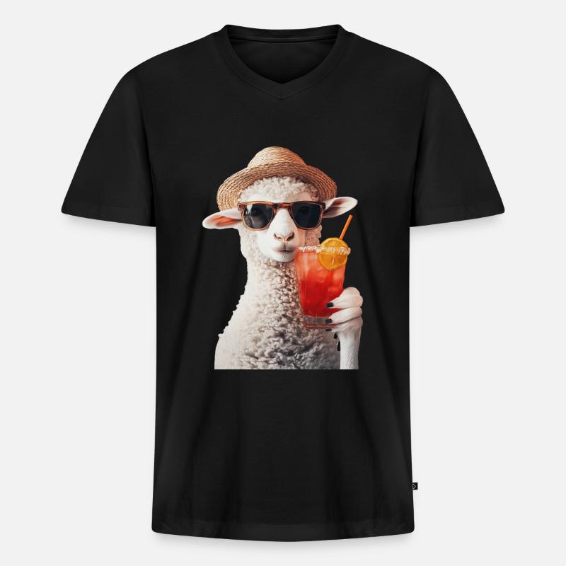 Schaf - Männer Premium Bio T-Shirt mit V-Ausschnitt - Schwarz