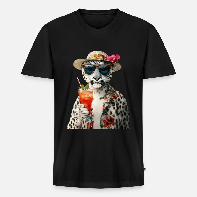 Schneeleopard - Männer Premium Bio T-Shirt mit V-Ausschnitt - Schwarz