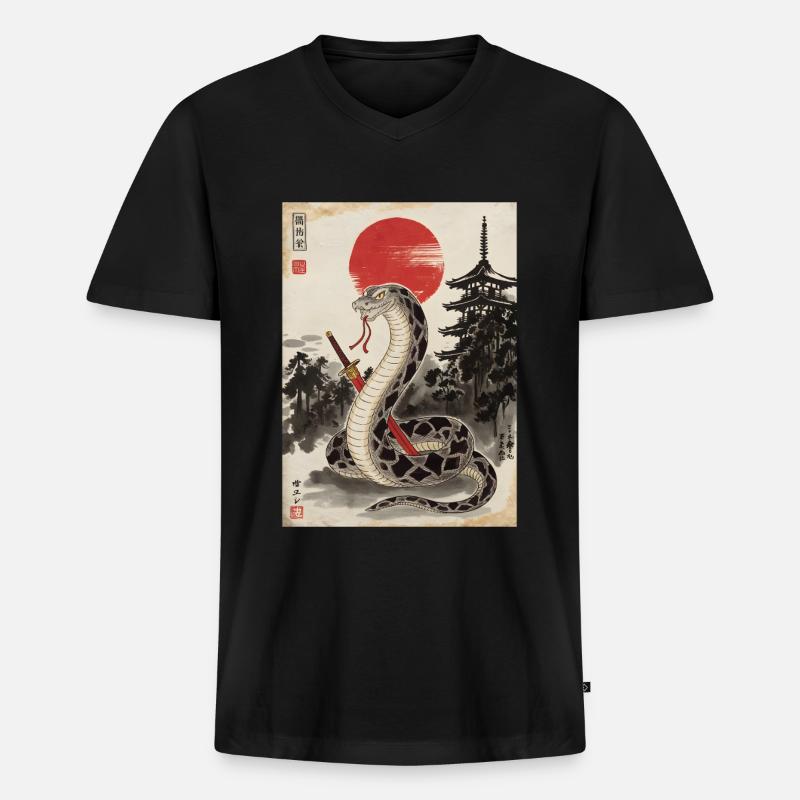 Samurai - Männer Premium Bio T-Shirt mit V-Ausschnitt - Schwarz