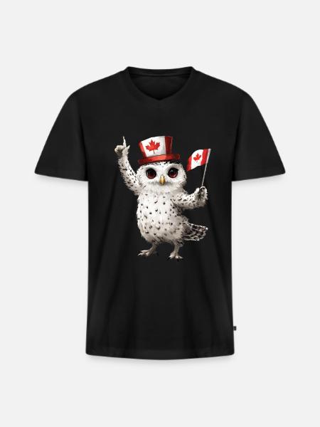 Schneeeule - Männer Premium Bio T-Shirt mit V-Ausschnitt - Schwarz