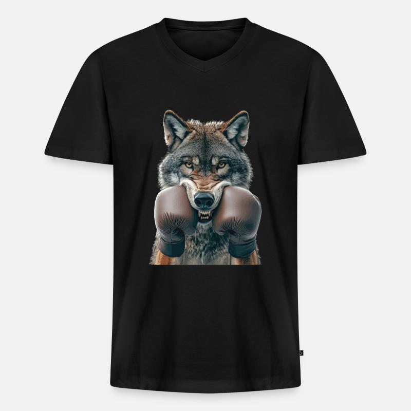 Wolf - Männer Premium Bio T-Shirt mit V-Ausschnitt - Schwarz