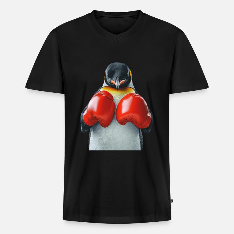 Pinguin - Männer Premium Bio T-Shirt mit V-Ausschnitt - Schwarz
