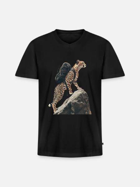 Gepard - Männer Premium Bio T-Shirt mit V-Ausschnitt - Schwarz
