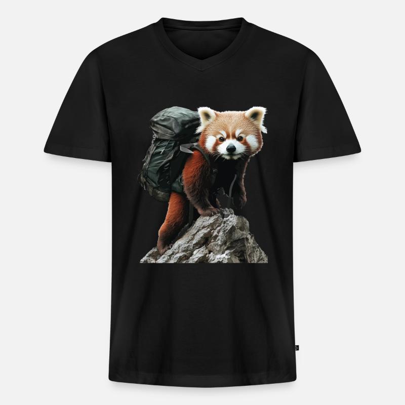 Roter Panda - Männer Premium Bio T-Shirt mit V-Ausschnitt - Schwarz
