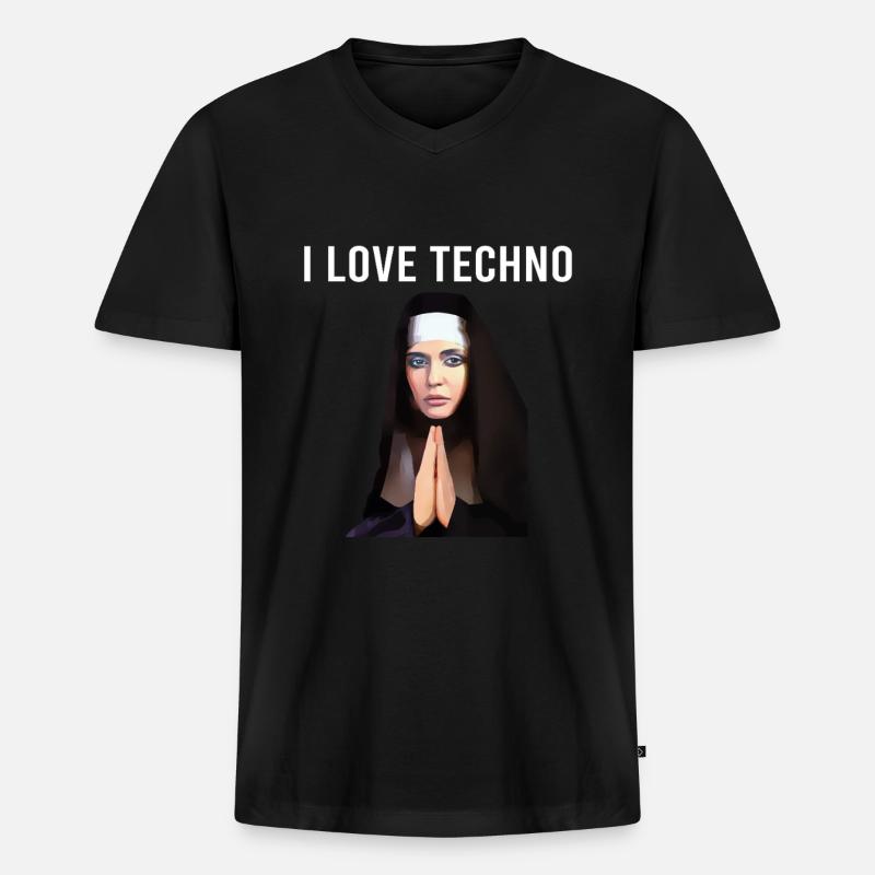 I Love Techno Nonne - Männer Premium Bio T-Shirt mit V-Ausschnitt - Schwarz