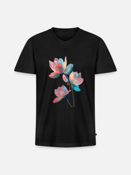 Lotus - Männer Premium Bio T-Shirt mit V-Ausschnitt - Schwarz