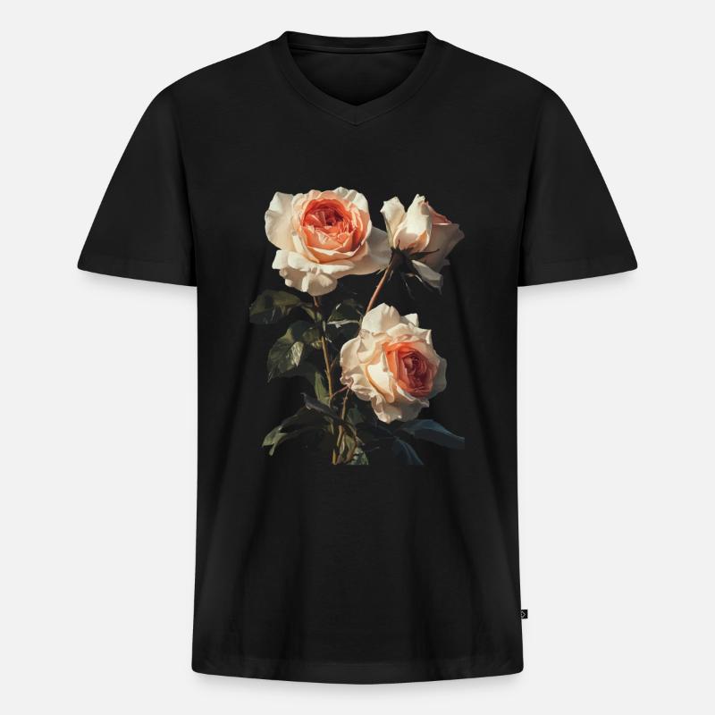 Rose - Männer Premium Bio T-Shirt mit V-Ausschnitt - Schwarz