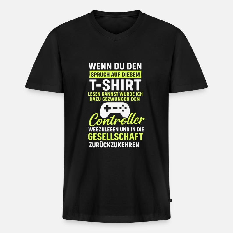 Controller Gaming Spruch - Männer Premium Bio T-Shirt mit V-Ausschnitt - Schwarz