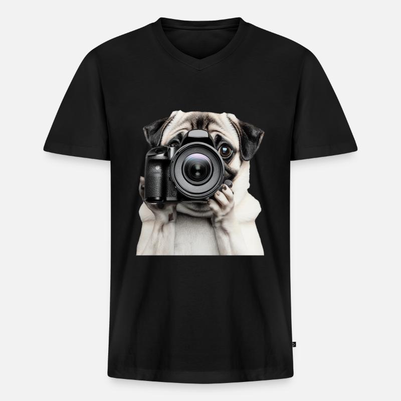 Mops - Männer Premium Bio T-Shirt mit V-Ausschnitt - Schwarz