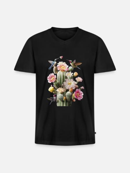 Kaktus - Männer Premium Bio T-Shirt mit V-Ausschnitt - Schwarz