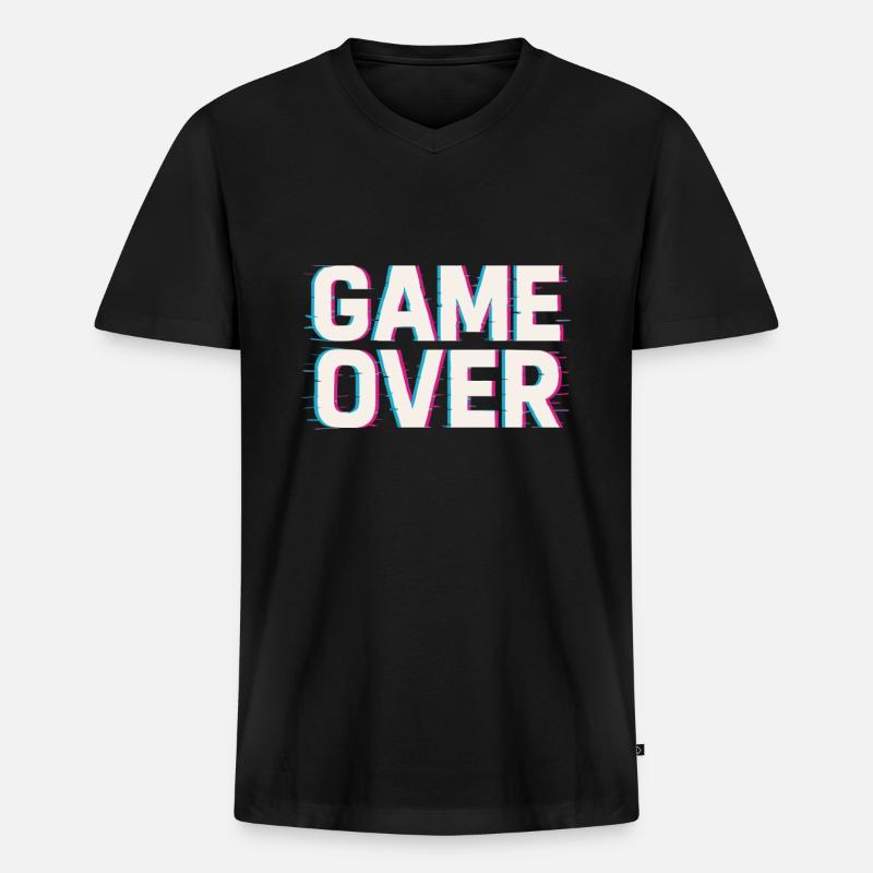Game Over – Glitch Effekt - Männer Premium Bio T-Shirt mit V-Ausschnitt - Schwarz