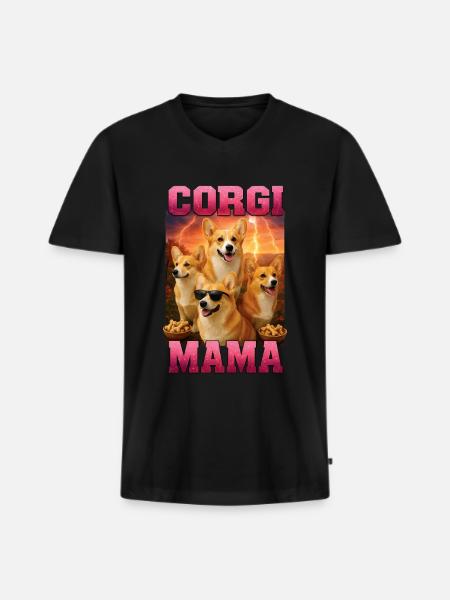 Corgi - Männer Premium Bio T-Shirt mit V-Ausschnitt - Schwarz