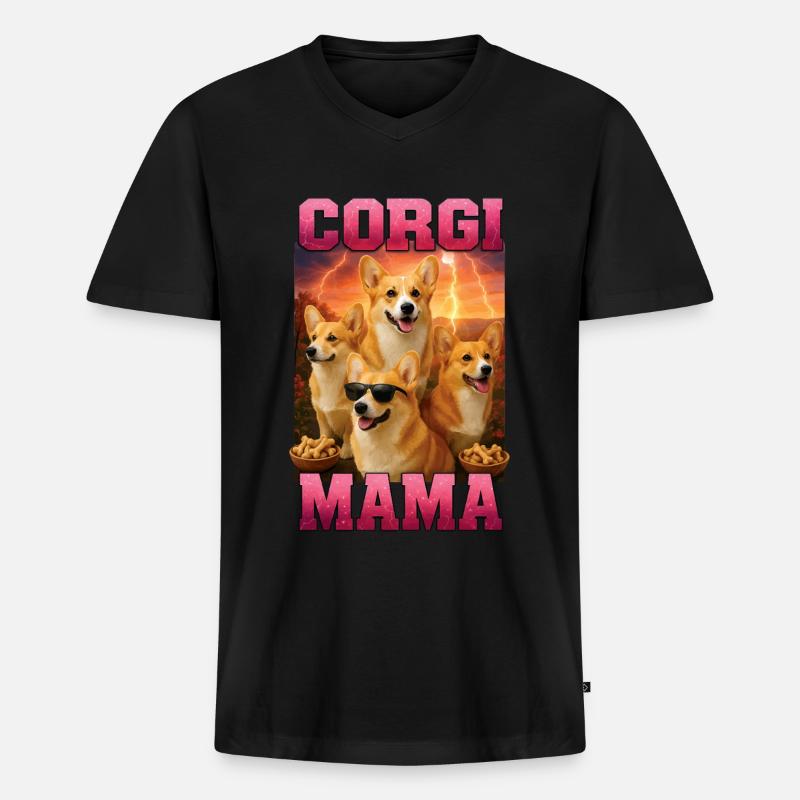 Corgi - Männer Premium Bio T-Shirt mit V-Ausschnitt - Schwarz