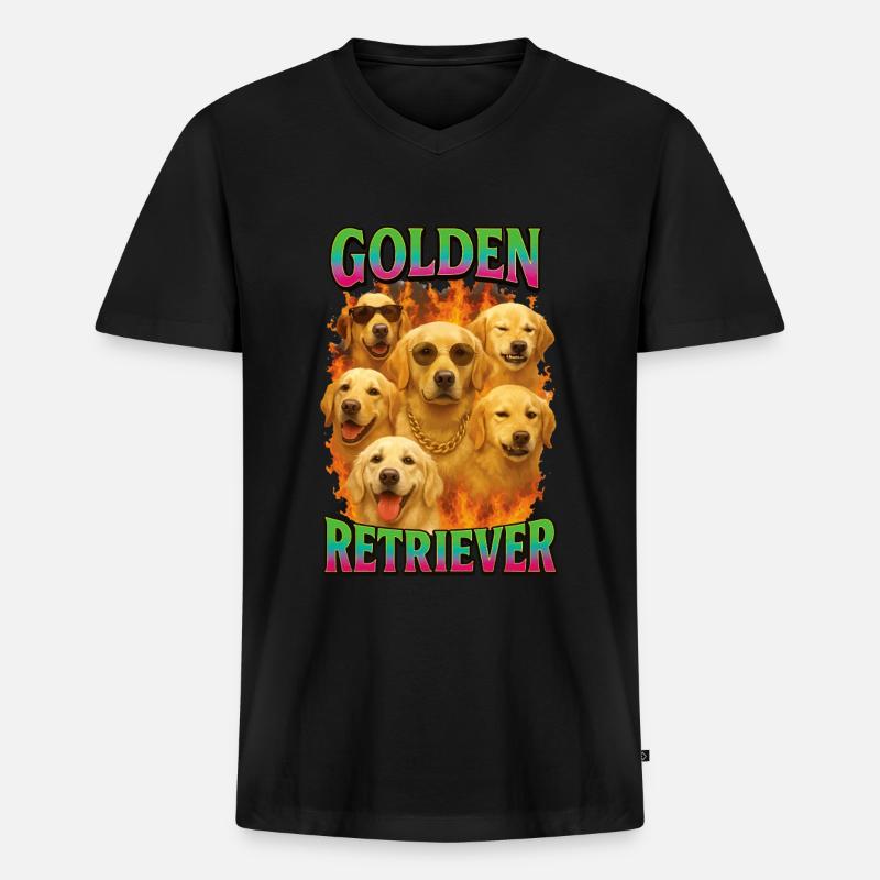 Golden Retriever - Männer Premium Bio T-Shirt mit V-Ausschnitt - Schwarz