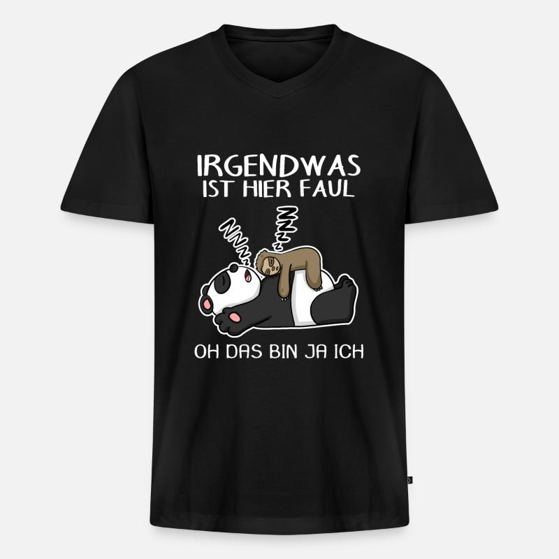 Faultier Spruch Panda Bär - Männer Premium Bio T-Shirt mit V-Ausschnitt - Schwarz
