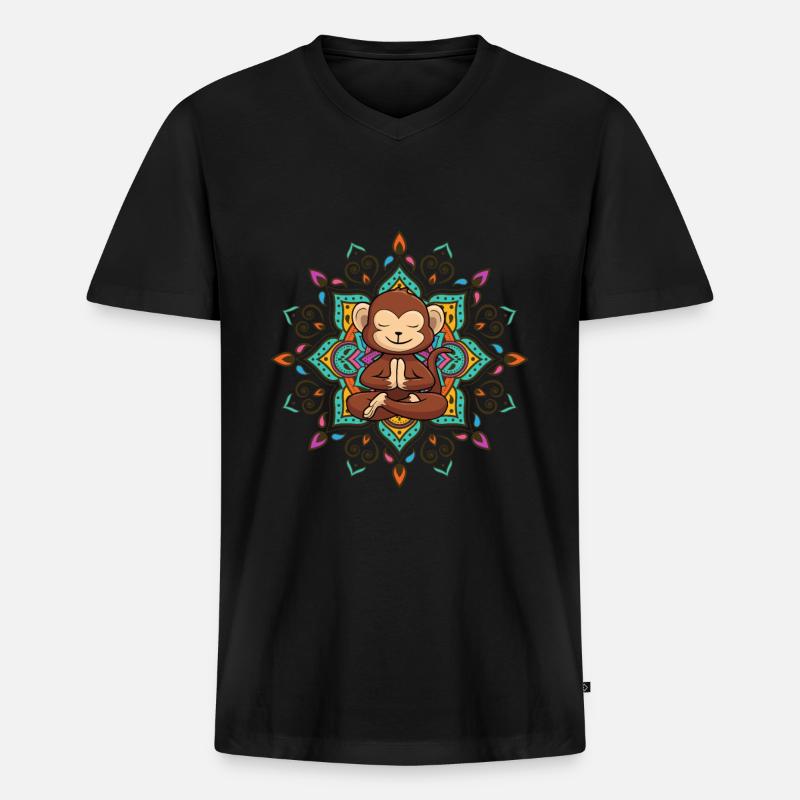 Meditierender Affe Mandala Yoga - Männer Premium Bio T-Shirt mit V-Ausschnitt - Schwarz