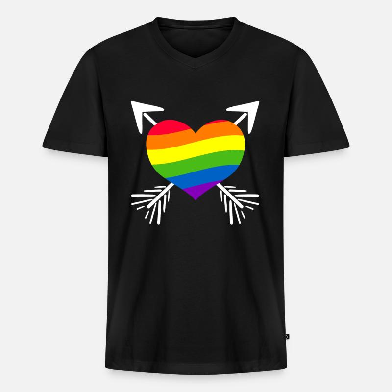 Regenbogen Herz Pfeil - Männer Premium Bio T-Shirt mit V-Ausschnitt - Schwarz