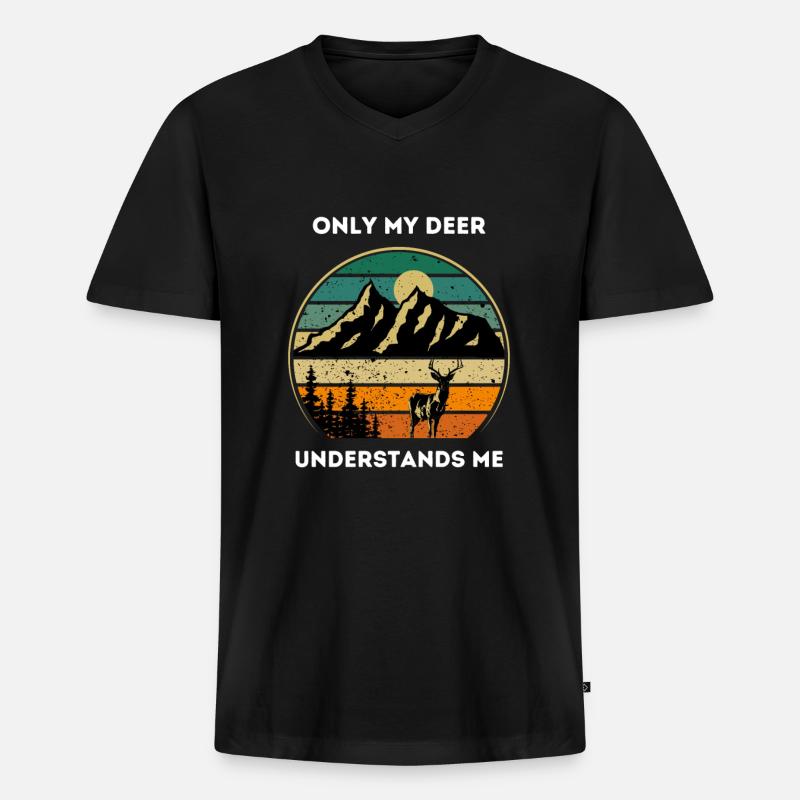 Hirschjäger Einzigartige Jagd - Männer Premium Bio T-Shirt mit V-Ausschnitt - Schwarz
