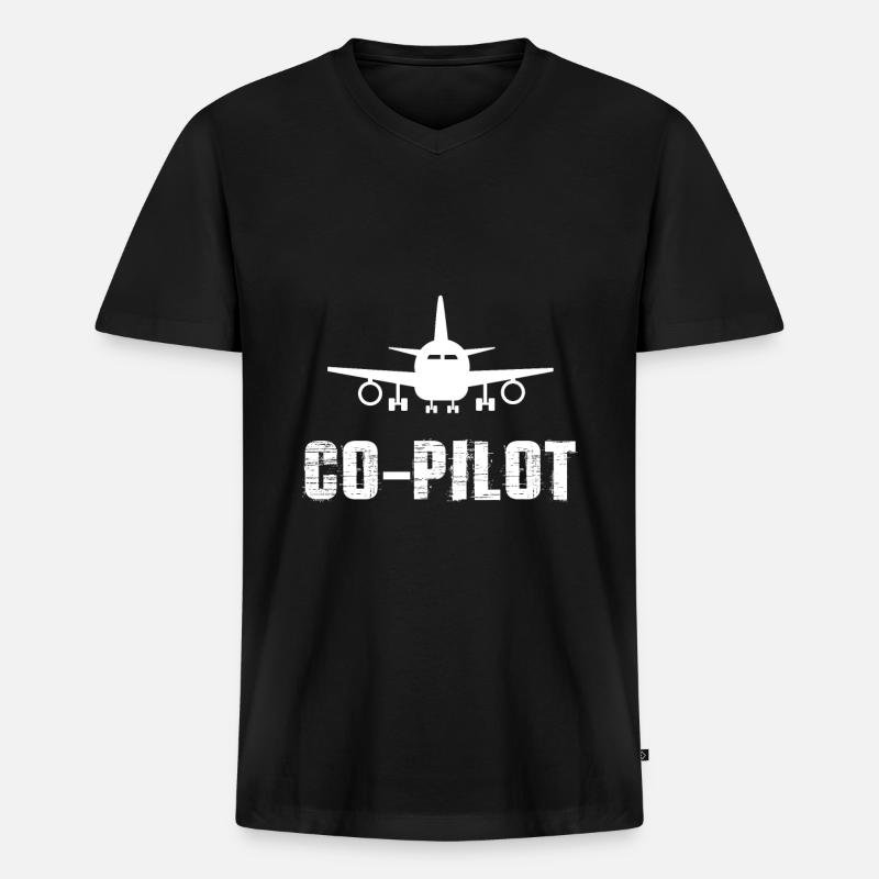 Co-Pilot - Männer Premium Bio T-Shirt mit V-Ausschnitt - Schwarz