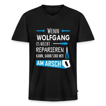 Lustiger Heimwerker und Handwerker Spruch Wolfgang - Männer Premium Bio T-Shirt mit V-Ausschnitt - Schwarz - Vorne - Nico (187cm)